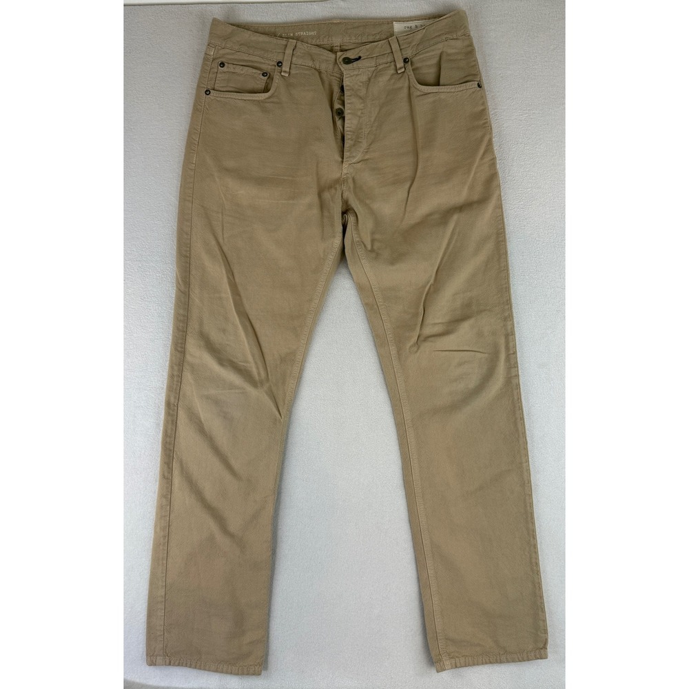 Rag & Bone RB 15X Slim Straight Pants Mens 36 Tan Khaki Cotton Canvas USA Made